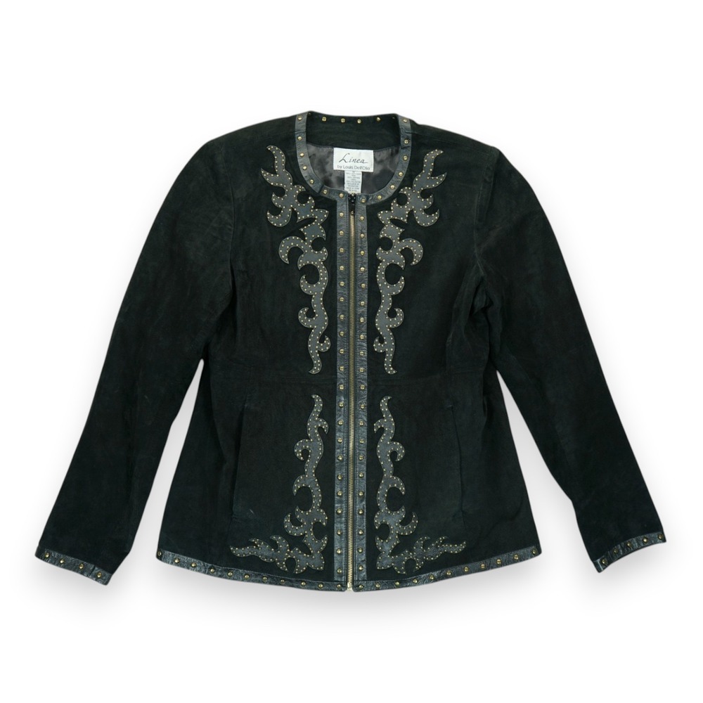 Vintage Linea By Louis Dell'Olio Black Suede Leather Jacket Size Medium Full Zip